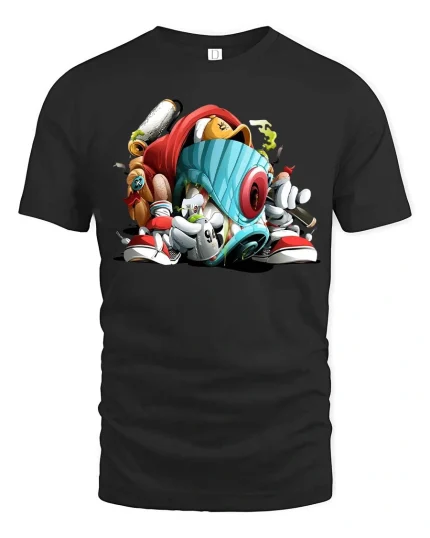 Urban Graffiti Spray Can Character Graphic T Shirt Street Art - black t-shirt on white background