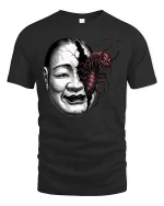 Creepy Split Face Monster Graphic T Shirt Dark Horror Art - black t-shirt on white background