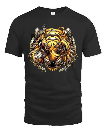 Steampunk Owl Graphic T Shirt Vintage Mechanical Bird Art - black t-shirt on white background