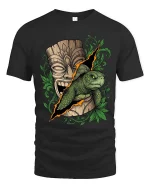Tribal Turtle Tiki Mask Graphic T Shirt Island Nature Art - black t-shirt on white background