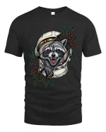 Angry Raccoon Astronaut Graphic T Shirt Space Animal Art - black t-shirt on white background