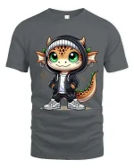 Cute Dragon Streetwear Graphic T Shirt Funny Cartoon Style - gray t-shirt on white background