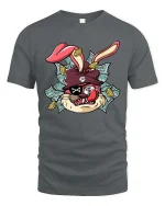 Funny Gangster Bunny Money Graphic T Shirt Street Style Art - gray t-shirt on white background