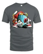 Urban Graffiti Spray Can Character Graphic T Shirt Street Art - gray t-shirt on white background