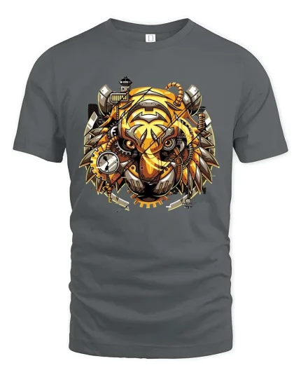 Steampunk Owl Graphic T Shirt Vintage Mechanical Bird Art - gray t-shirt on white background