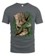 Tribal Turtle Tiki Mask Graphic T Shirt Island Nature Art - gray t-shirt on white background