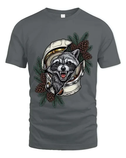 Angry Raccoon Astronaut Graphic T Shirt Space Animal Art - gray t-shirt on white background