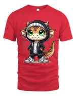 Cute Dragon Streetwear Graphic T Shirt Funny Cartoon Style - red t-shirt on white background