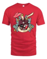 Funny Gangster Bunny Money Graphic T Shirt Street Style Art - red t-shirt on white background