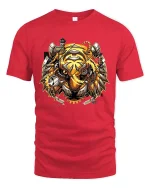 Steampunk Owl Graphic T Shirt Vintage Mechanical Bird Art - red t-shirt on white background