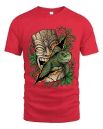 Tribal Turtle Tiki Mask Graphic T Shirt Island Nature Art - red t-shirt on white background