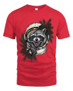 Angry Raccoon Astronaut Graphic T Shirt Space Animal Art - red t-shirt on white background