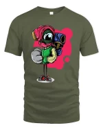 Funny Boxer Robot Cartoon Graphic T Shirt Street Style Art - military green t-shirt on white background