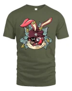 Funny Gangster Bunny Money Graphic T Shirt Street Style Art - military green t-shirt on white background