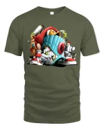 Urban Graffiti Spray Can Character Graphic T Shirt Street Art - military green t-shirt on white background