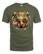 Steampunk Owl Graphic T Shirt Vintage Mechanical Bird Art - military green t-shirt on white background