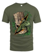 Tribal Turtle Tiki Mask Graphic T Shirt Island Nature Art - military green t-shirt on white background