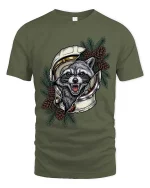 Angry Raccoon Astronaut Graphic T Shirt Space Animal Art - military green t-shirt on white background