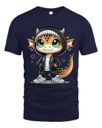 Cute Dragon Streetwear Graphic T Shirt Funny Cartoon Style - navy t-shirt on white background