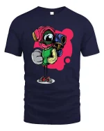 Funny Boxer Robot Cartoon Graphic T Shirt Street Style Art - navy t-shirt on white background
