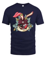 Funny Gangster Bunny Money Graphic T Shirt Street Style Art - navy t-shirt on white background