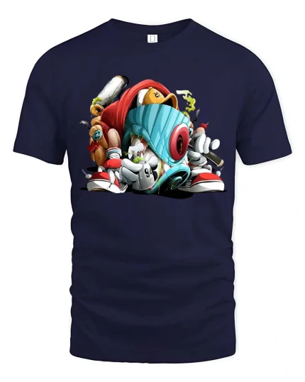 Urban Graffiti Spray Can Character Graphic T Shirt Street Art - navy t-shirt on white background