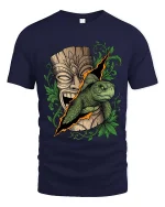 Tribal Turtle Tiki Mask Graphic T Shirt Island Nature Art - navy t-shirt on white background