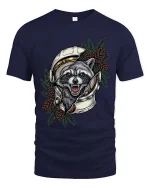 Angry Raccoon Astronaut Graphic T Shirt Space Animal Art - navy t-shirt on white background