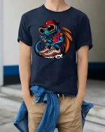 Cool Frog Street Style Graphic T Shirt Urban Hype Vibes - model wearing navy tee with hands in pockets