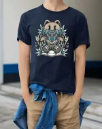 Funny Cartoon Dog Street Style Graphic T Shirt Cute Urban Art - model wearing navy tee with hands in pockets