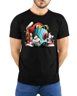 Urban Graffiti Spray Can Character Graphic T Shirt Street Art - model wearing black tee with hands behind back