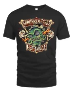 Shrunken Head Hot Sauce Graphic T Shirt Spicy Horror Art Tee - black t-shirt on white background