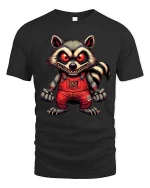 Creepy Evil Raccoon Graphic T Shirt Red Eyes Horror Art Tee - black t-shirt on white background
