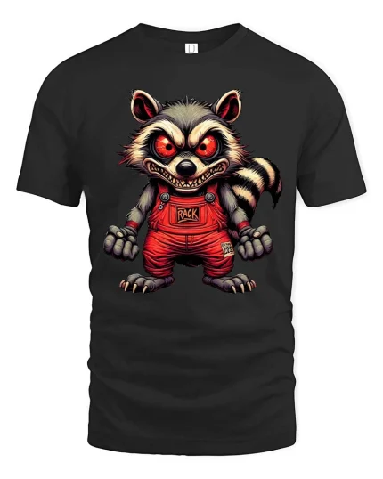 Creepy Evil Raccoon Graphic T Shirt Red Eyes Horror Art Tee - black t-shirt on white background