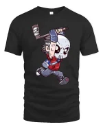 Funny Hockey Mask Cartoon T Shirt Slasher Style Graphic Tee - black t-shirt on white background