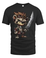 Savage Hyena Warrior Graphic T Shirt Fantasy Battle Art Tee - black t-shirt on white background