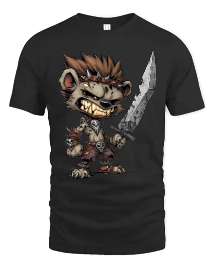 Savage Hyena Warrior Graphic T Shirt Fantasy Battle Art Tee - black t-shirt on white background