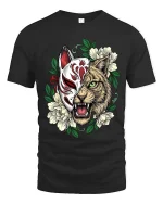 Futuristic Cyber Wolf T Shirt Neon Animal Graphic Streetwear - black t-shirt on white background