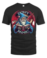 Dont Panic Wizard Dragon Graphic T Shirt Funny Fantasy Style - black t-shirt on white background