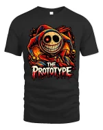 Creepy Joker Prototype Graphic T Shirt Dark Horror Art Tee - black t-shirt on white background