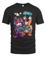 Funny Monster Battle Graphic T Shirt Cartoon Fight Art Tee - black t-shirt on white background