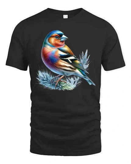 Colorful Songbird Graphic T Shirt Vibrant Nature Art Tee - black t-shirt on white background
