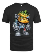 Mecha Beast Warrior T Shirt Sci Fi Cartoon Graphic Art Tee - black t-shirt on white background