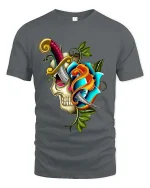 Colorful Fantasy Crest Art T Shirt Bold Vintage Graphic Tee - gray t-shirt on white background