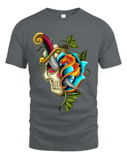 Colorful Fantasy Crest Art T Shirt Bold Vintage Graphic Tee - gray t-shirt on white background