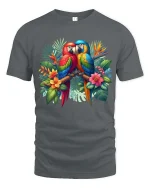 Exotic Macaw Birds T Shirt Colorful Nature Graphic Art Tee - gray t-shirt on white background