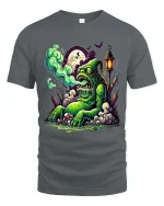 Funny Zombie Swamp Monster Graphic T Shirt Creepy Cartoon Tee - gray t-shirt on white background