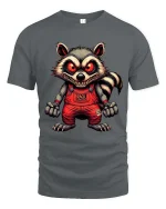 Creepy Evil Raccoon Graphic T Shirt Red Eyes Horror Art Tee - gray t-shirt on white background