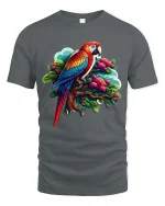 Bright Parrot Illustration T Shirt Tropical Style Graphic Tee - gray t-shirt on white background