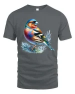 Colorful Songbird Graphic T Shirt Vibrant Nature Art Tee - gray t-shirt on white background